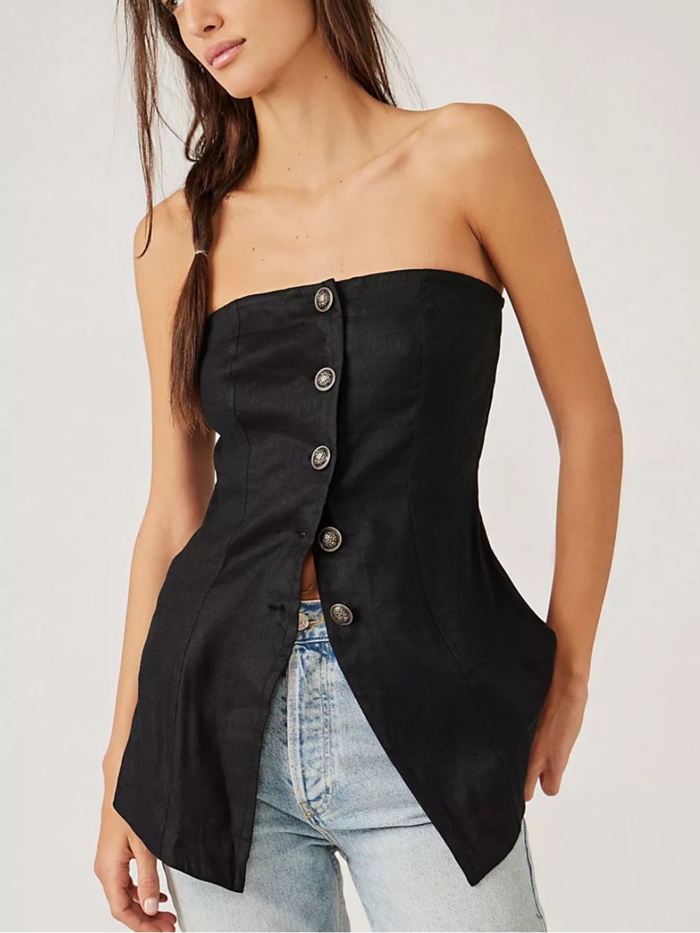 Free People | Between Us Tube Top Black Linen Blend